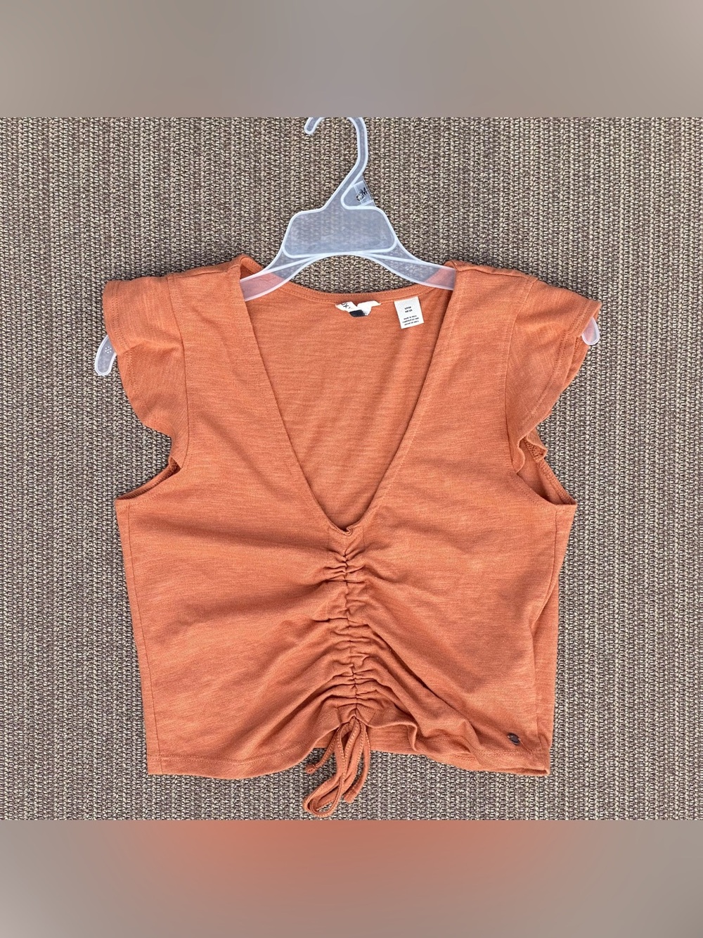 Roxy Flirty Vibe Terracotta Rust Ruched Crop Top S School Beachwear Surfer Boho